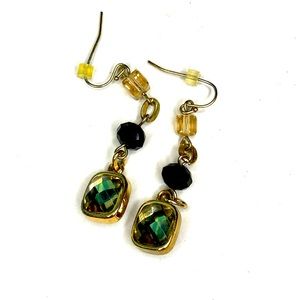 Jewel Dangle Green Gold Black Crystal Earrings